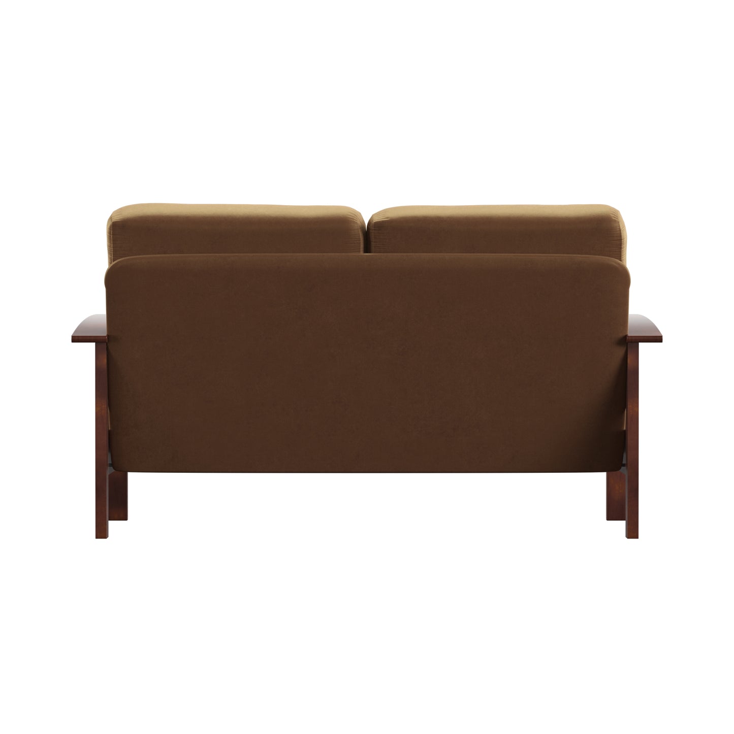 Mission-Style Wood Loveseat - Rust Microfiber, Oak Finish