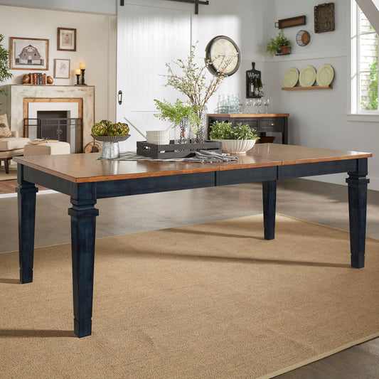 Solid Wood Extendable Dining Table - Antique Dark Denim Blue