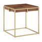 Square End Table with Metal Base - Natural Finish, Gold Base