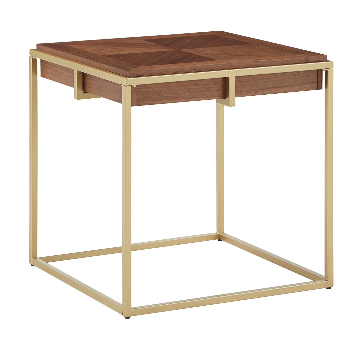 Square End Table with Metal Base - Natural Finish, Gold Base