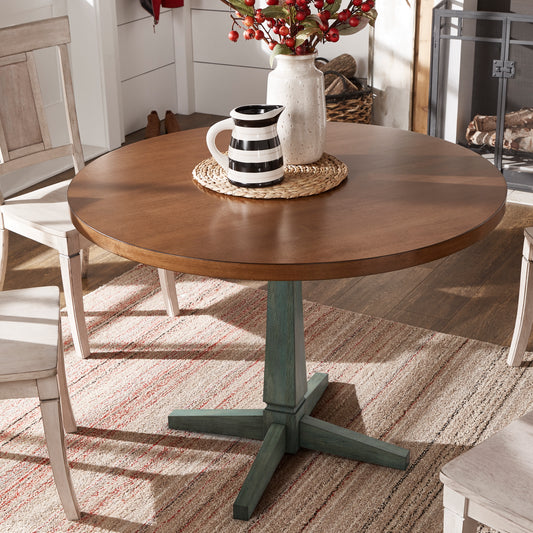 Round Two-Tone Dining Table - Antique Sage Green