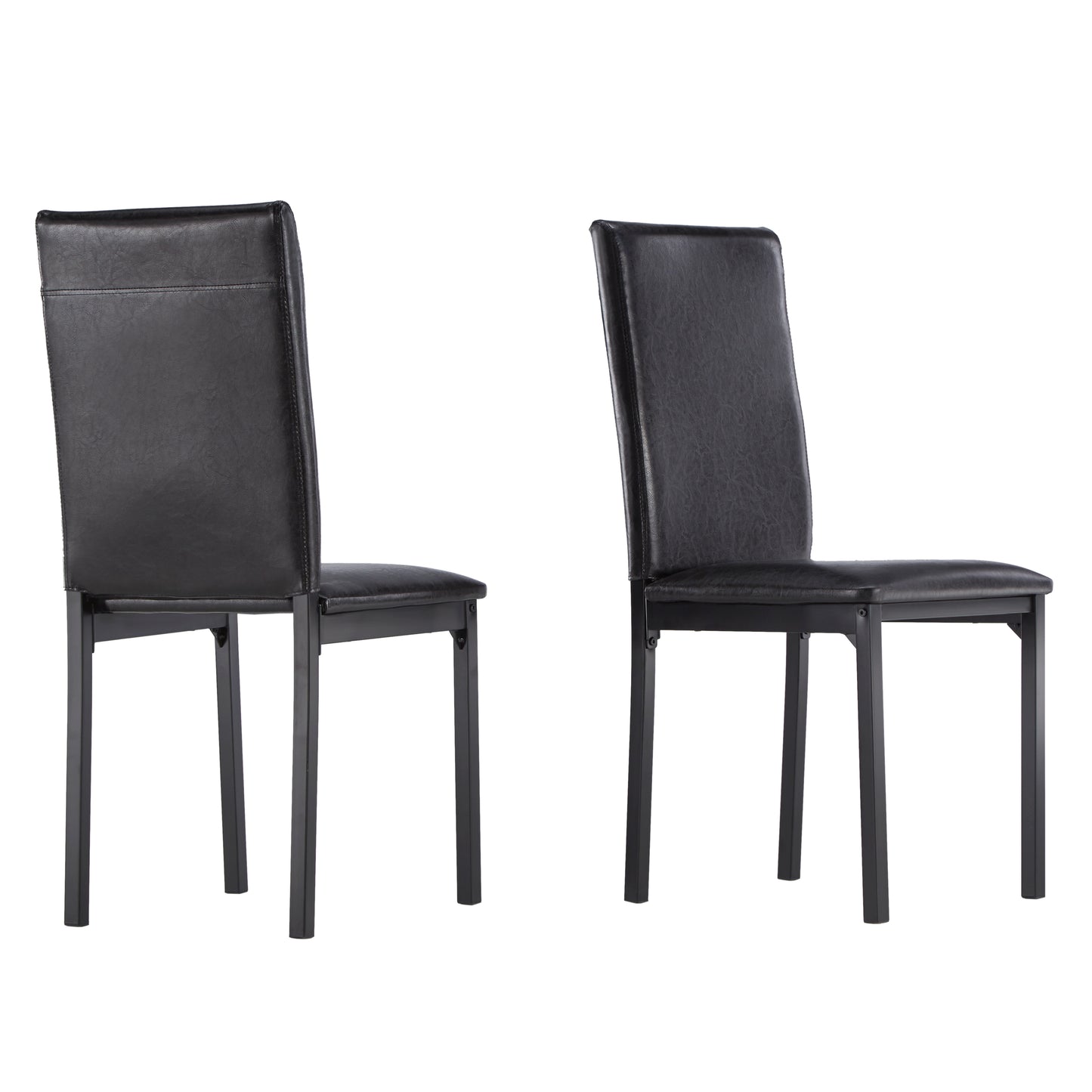 Metal Upholstered Dining Chairs - Dark Brown Faux Leather, Set of 2