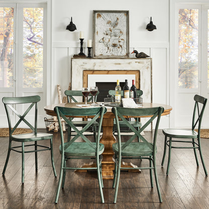 Oak Finish Oval 7-Piece Dining Set - Antique Sage Finish Chairs