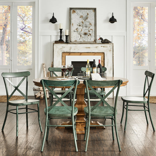Oak Finish Oval 7-Piece Dining Set - Antique Sage Finish Chairs