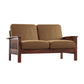 Mission-Style Wood Loveseat - Rust Microfiber, Oak Finish