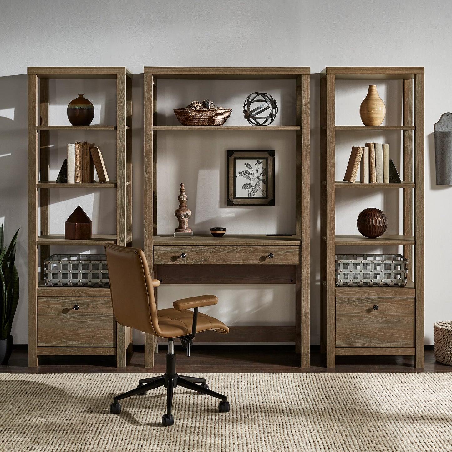 4-tier/5-tier Adjustable Bookshelf with Drawer - Medium Oak Finish