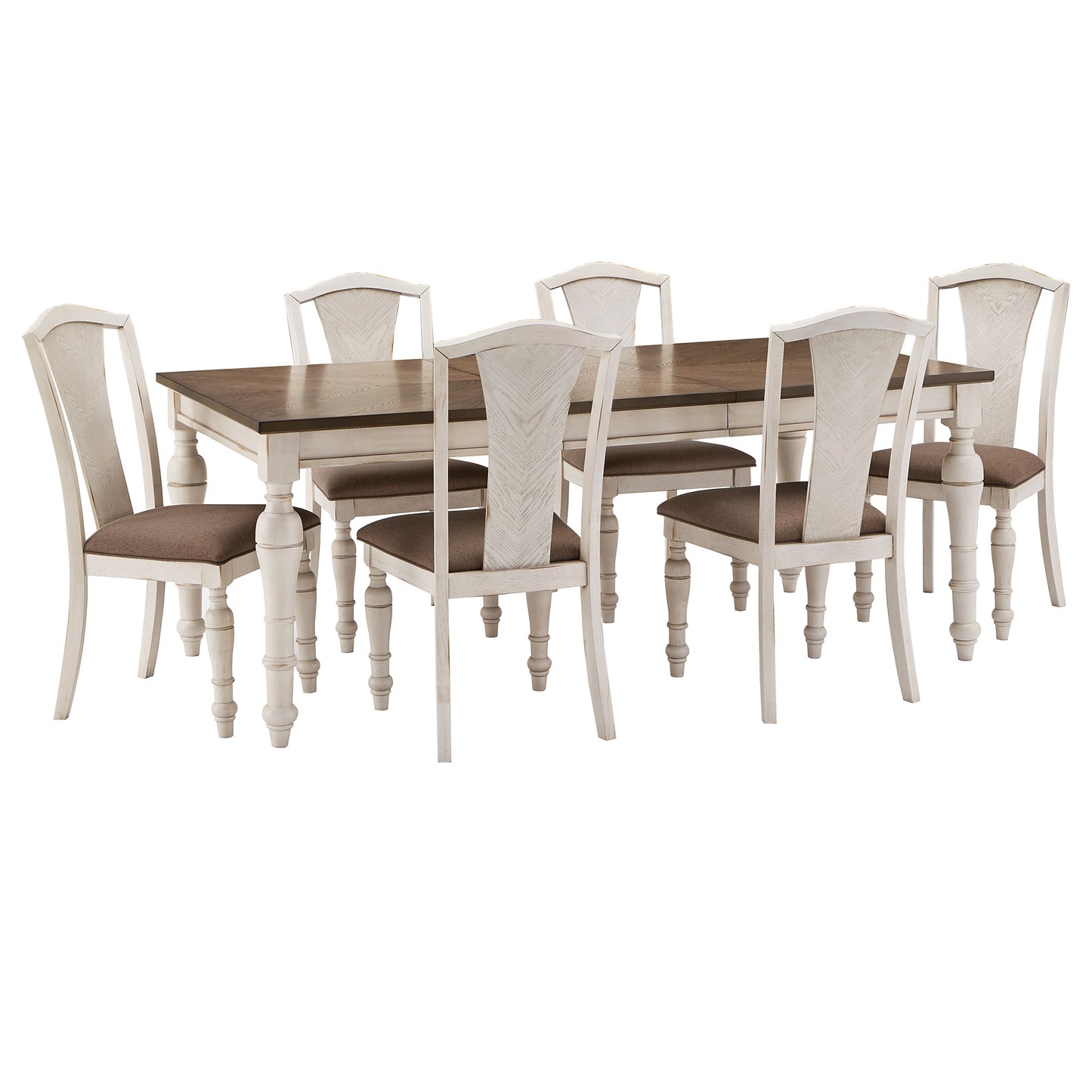 4-6-Person Extendable Solid Rubberwood Dining Table Set - 7-Piece