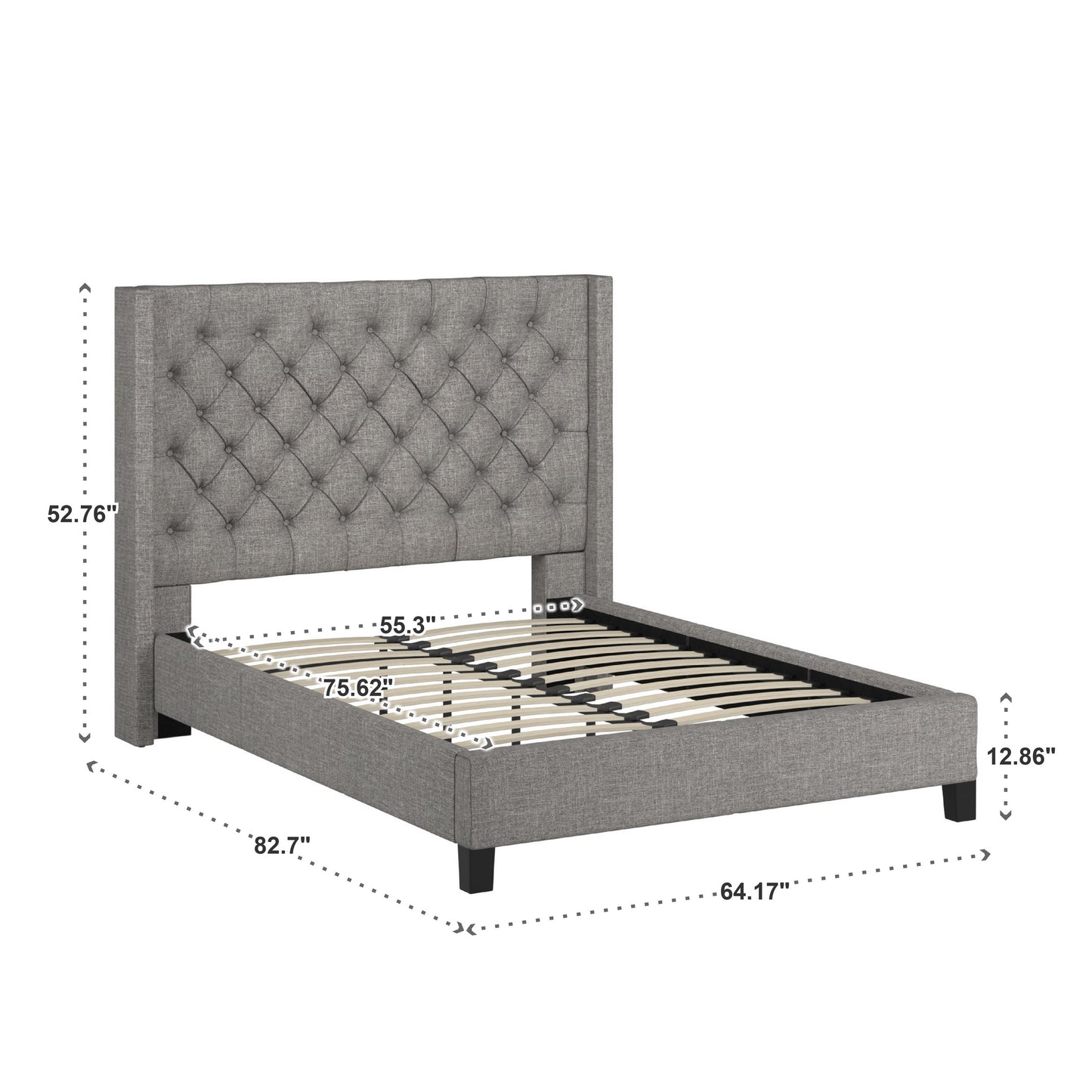 Wingback Button Tufted Platform Bed - Grey Linen, Full
