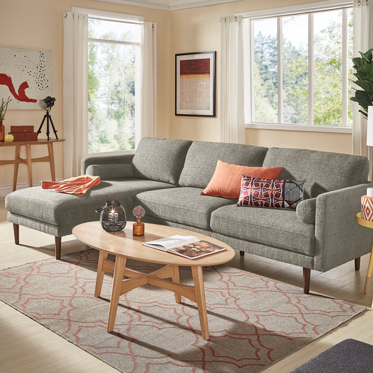 Mid-Century Upholstered Sectional Sofa - Light Grey, 3-Seat Sectional with Left-Facing Chaise