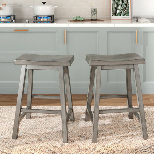 Saddle Seat 24" Counter Height Backless Stools (Set of 2) - Antique Grey Finish