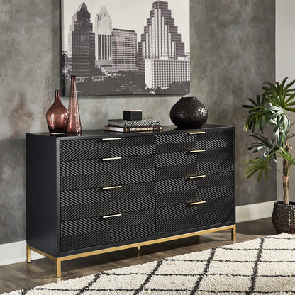 64" Wide 8 - Drawer Dresser - Black Finish, Gold Accent, Dresser Only by iNSPIRE Q Bold iNSPIRE Q Home 64" Wide 8 - Drawer Dresser - Black Finish, Gold Accent, Dresser Only by iNSPIRE Q Bold iNSPIRE Q Home