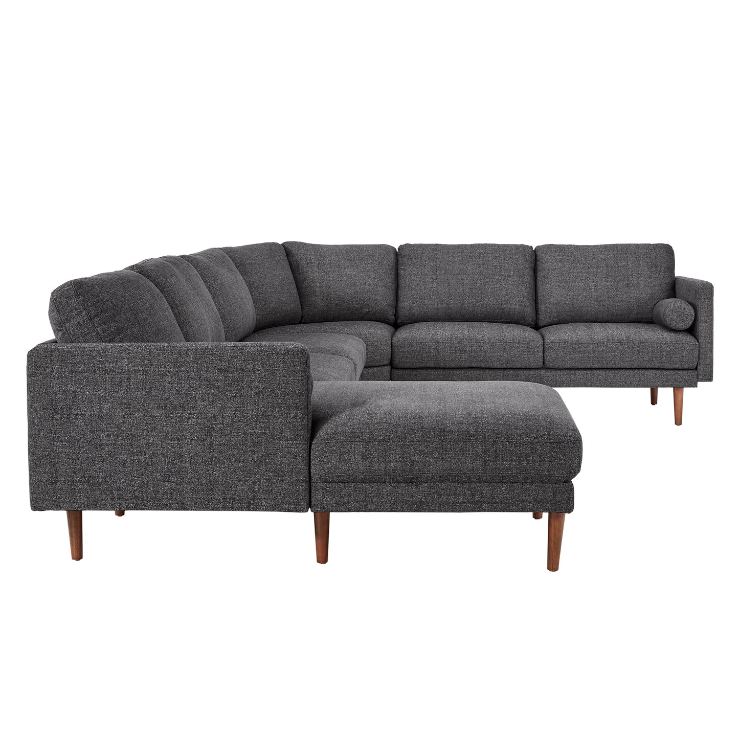 Mid-Century Upholstered Sectional Sofa - Black, 7-Seat, U-Shape Sectional with Left-Facing Chaise