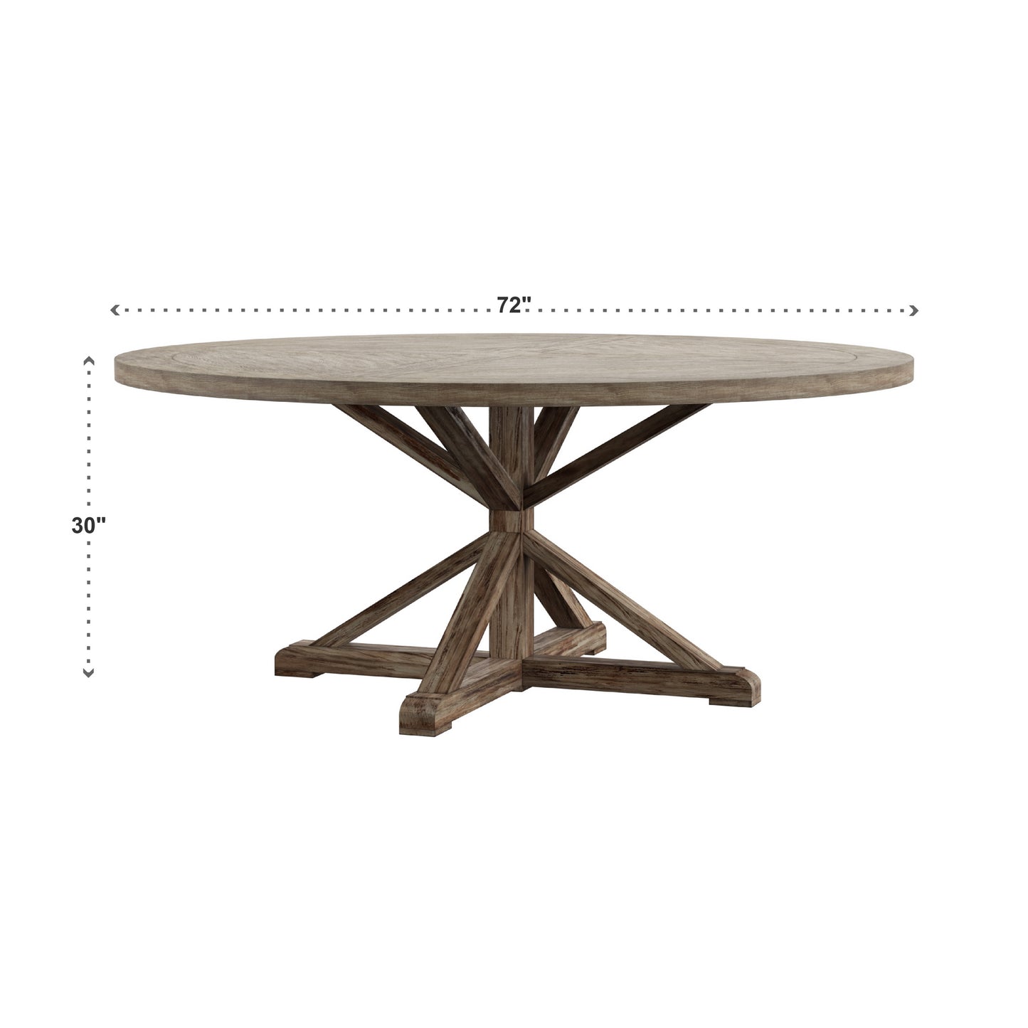 Rustic X-Base Round Pine Wood Dining Table - Antique Grey Finish, 72-inch