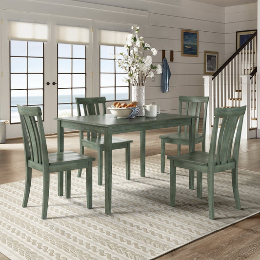 Oak Wood Finish 48-inch Rectangle Dining Set - Antique Sage Finish, Slat Back Chairs