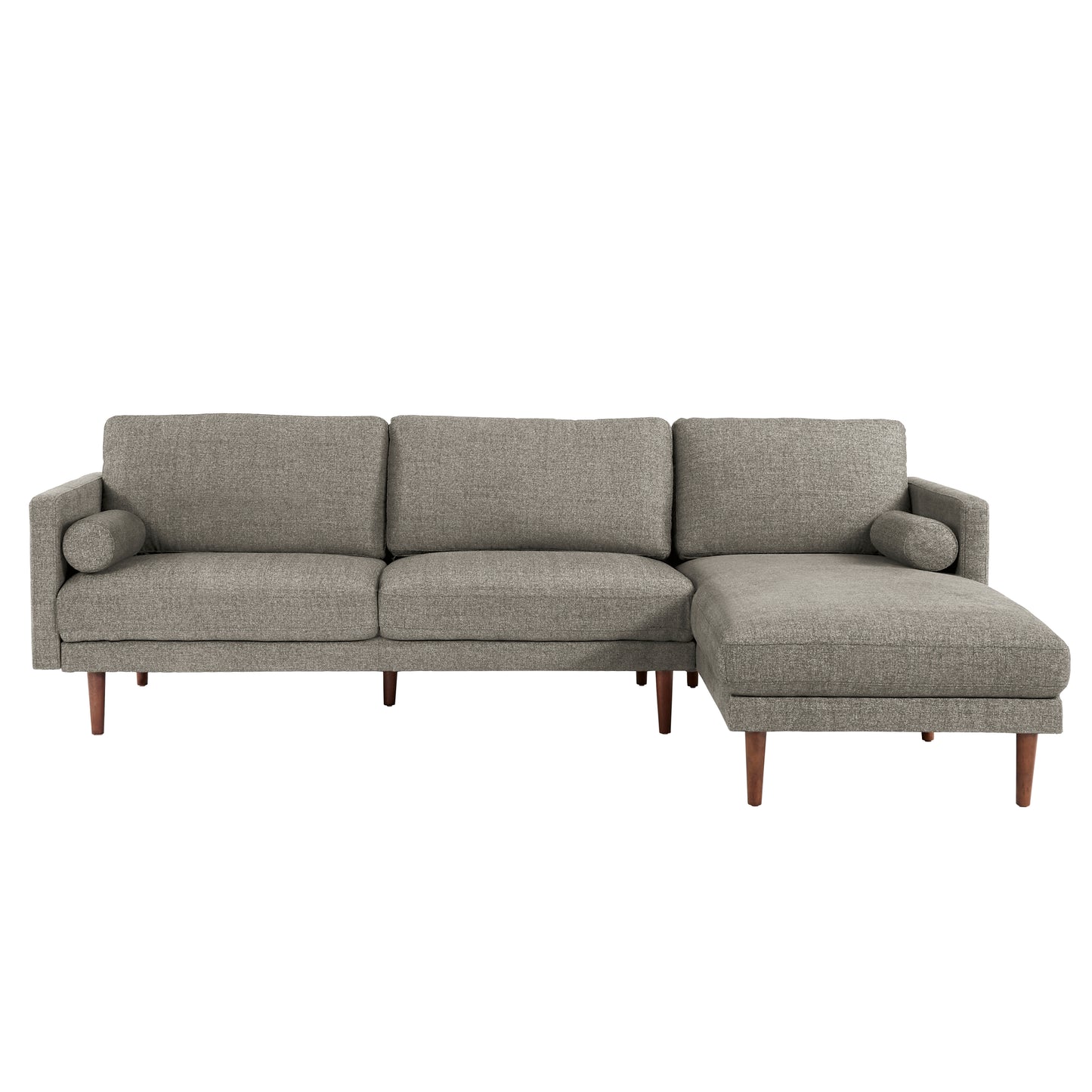 Mid-Century Upholstered Sectional Sofa - Light Grey, 3-Seat Sectional with Right-Facing Chaise