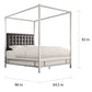 Metal Canopy Bed with Upholstered Headboard - Dark Grey Linen, Chrome Finish, Queen Size