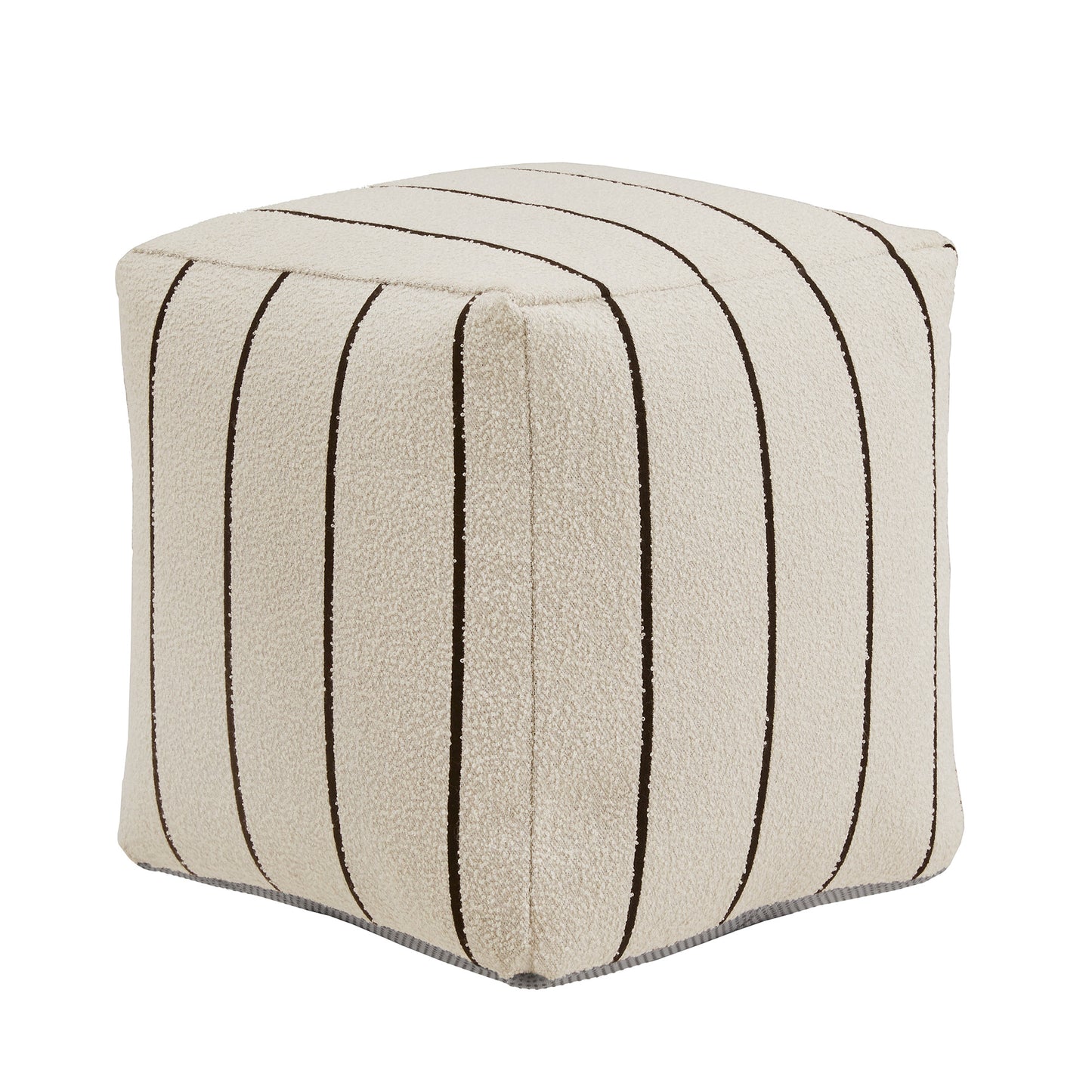 Upholstered Square Pouf Ottoman - Ivory & Black Stripe Pattern Fabric