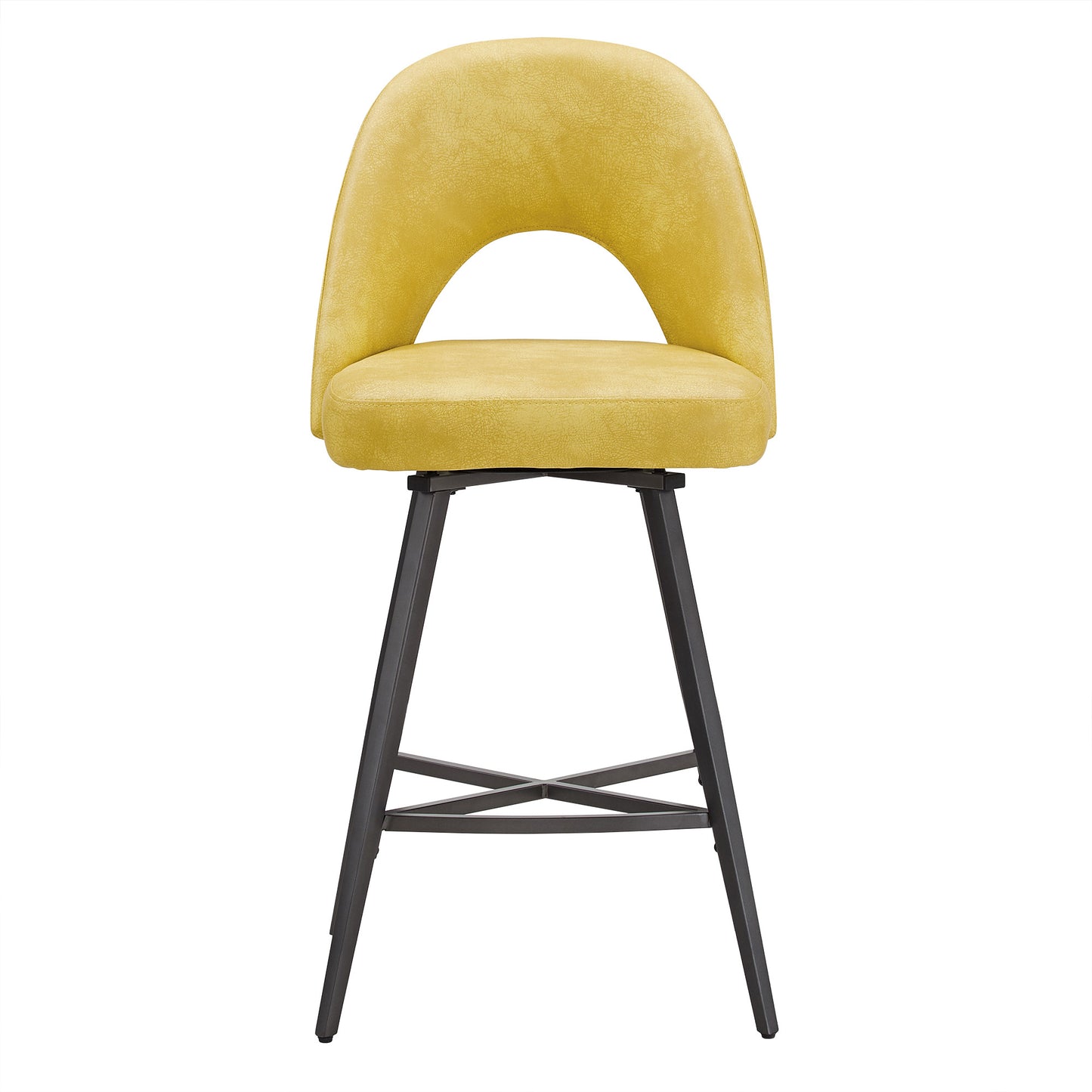 Metal Swivel Stools (Set of 2) - Yellow PU Leather, 24" Counter Height