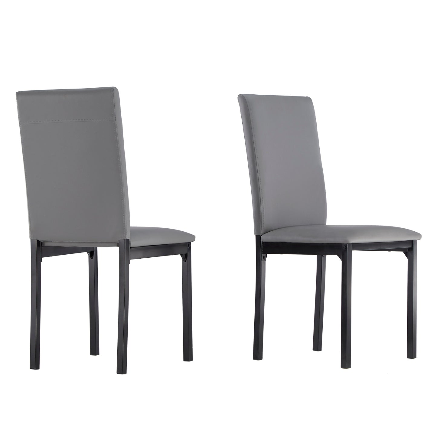 Metal Upholstered Dining Chairs - Grey Faux Leather, Set of 2