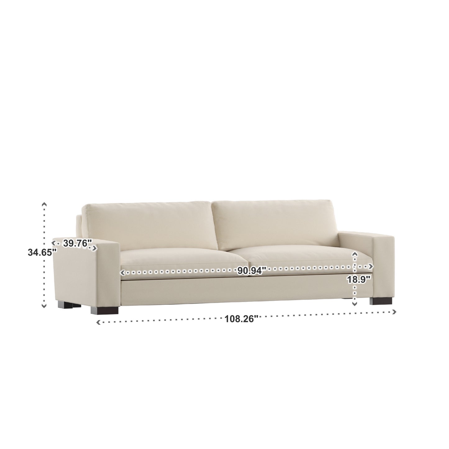 Modern White Fabric Down-filled Sofa - 108-inch Sofa