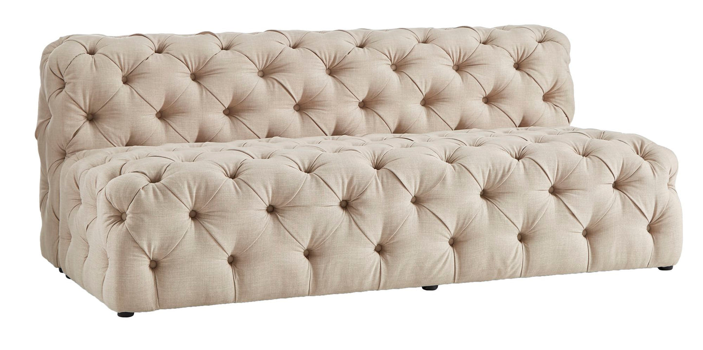 Beige Linen Tufted Chesterfield Modular Sectional - 4-Seat, L-Shaped, Left Arm Chaise Sectional