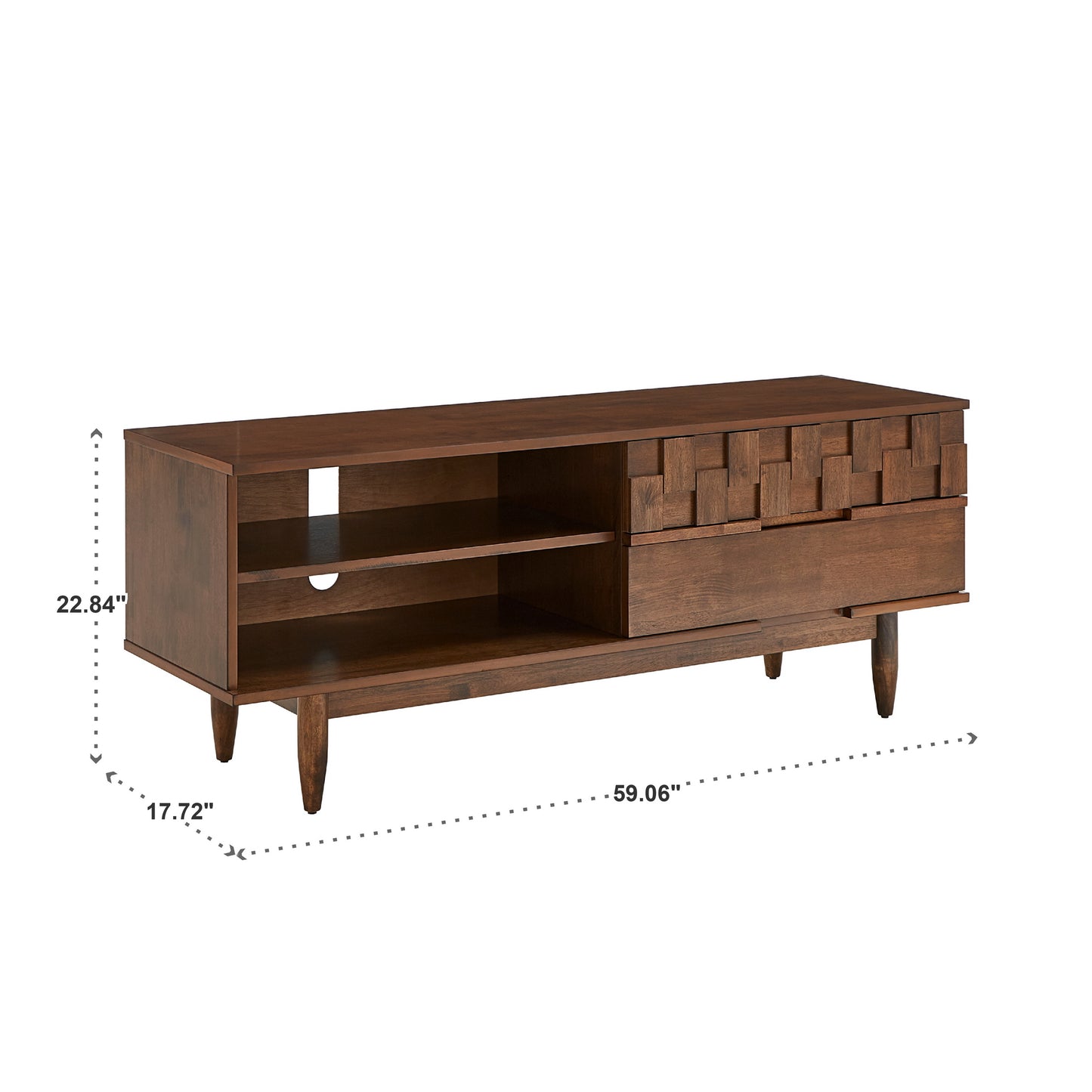 Mid-Century Wood 2-Drawer TV Stand - Brown Finish, 59" Wide