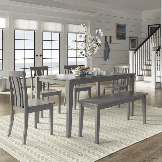 60-inch Rectangular Antique Grey Dining Set - Slat Back Chairs, 6-Piece Set
