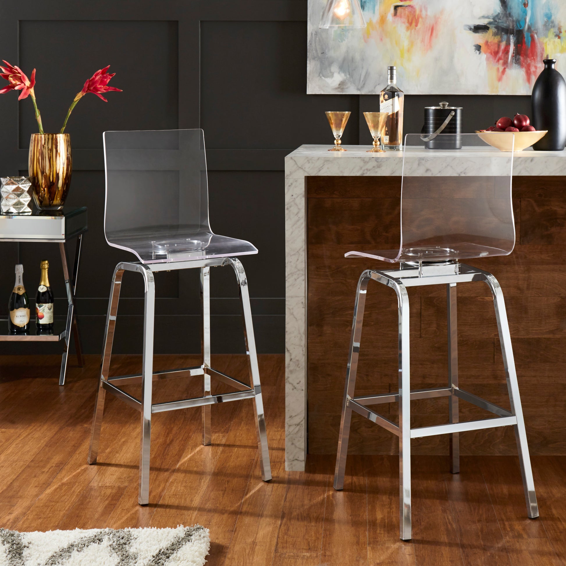 Acrylic Swivel High Back Stools (Set 2) Chrome, 29
