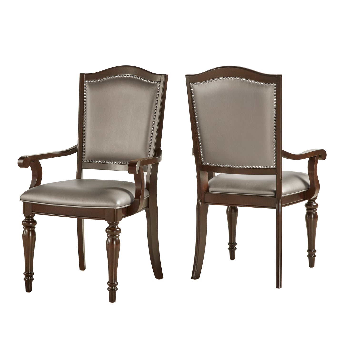 Nailhead Accent Dining Chairs (Set of 2) - Pear Silver Faux Leather, Arm Chairs