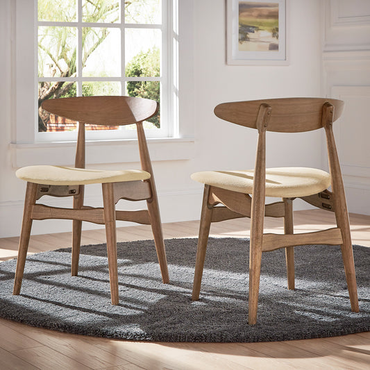 Mid-Century Modern Tapered Dining Chairs (Set of 2) - Dark Walnut Finish, Beige Fabric