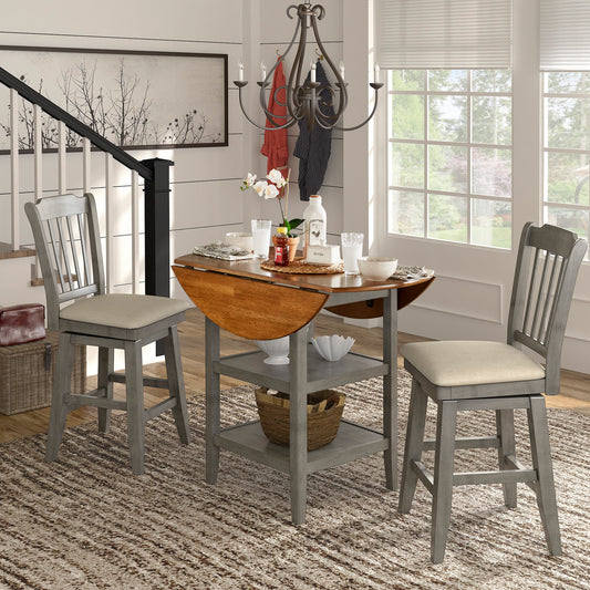 Antique Finish Drop Leaf Round Counter Height Dining Set - Antique Grey, Spindle Back Swivel Chair, 5-Piece