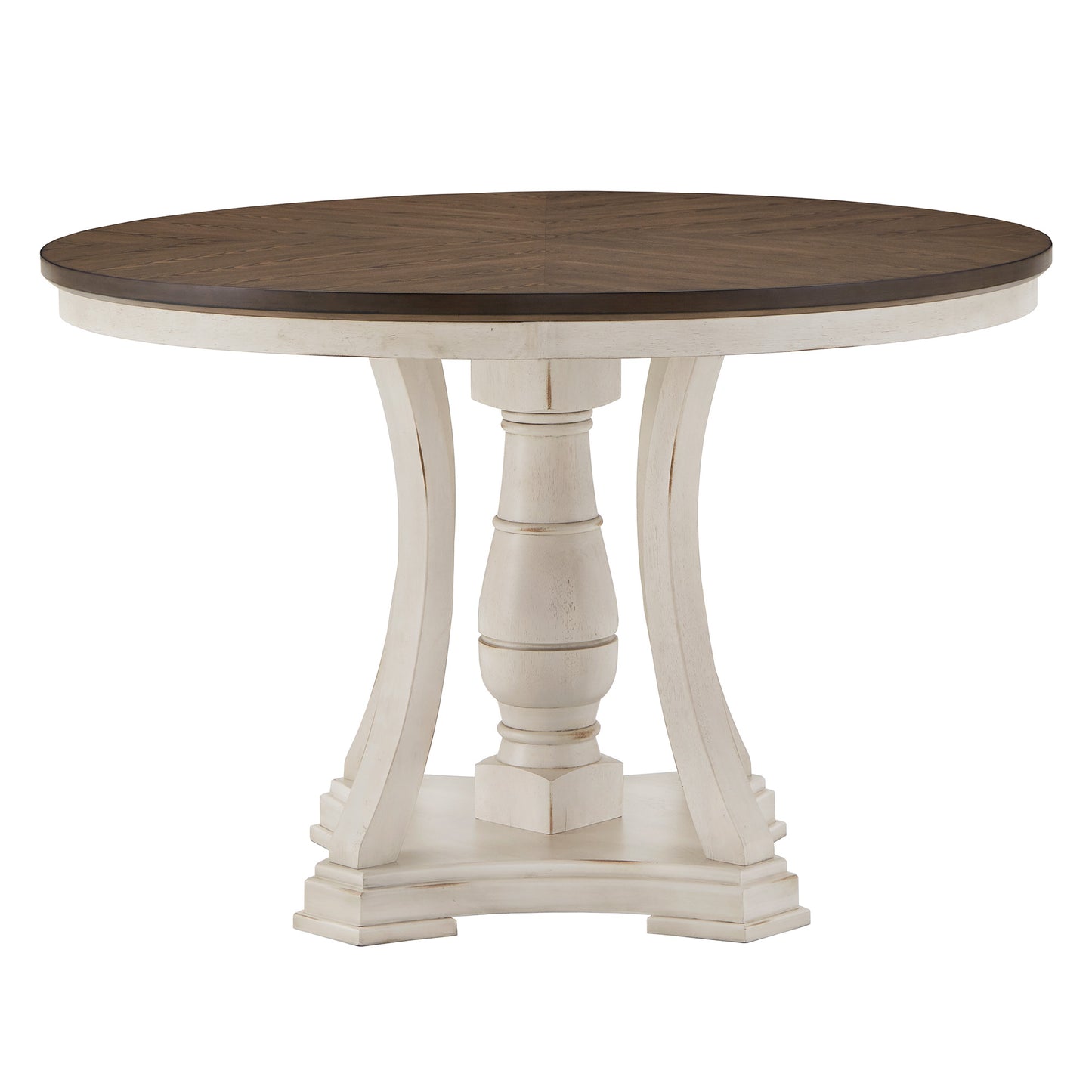 Dual-tone Solid Rubberwood Round Dining Table Set - 5-Piece