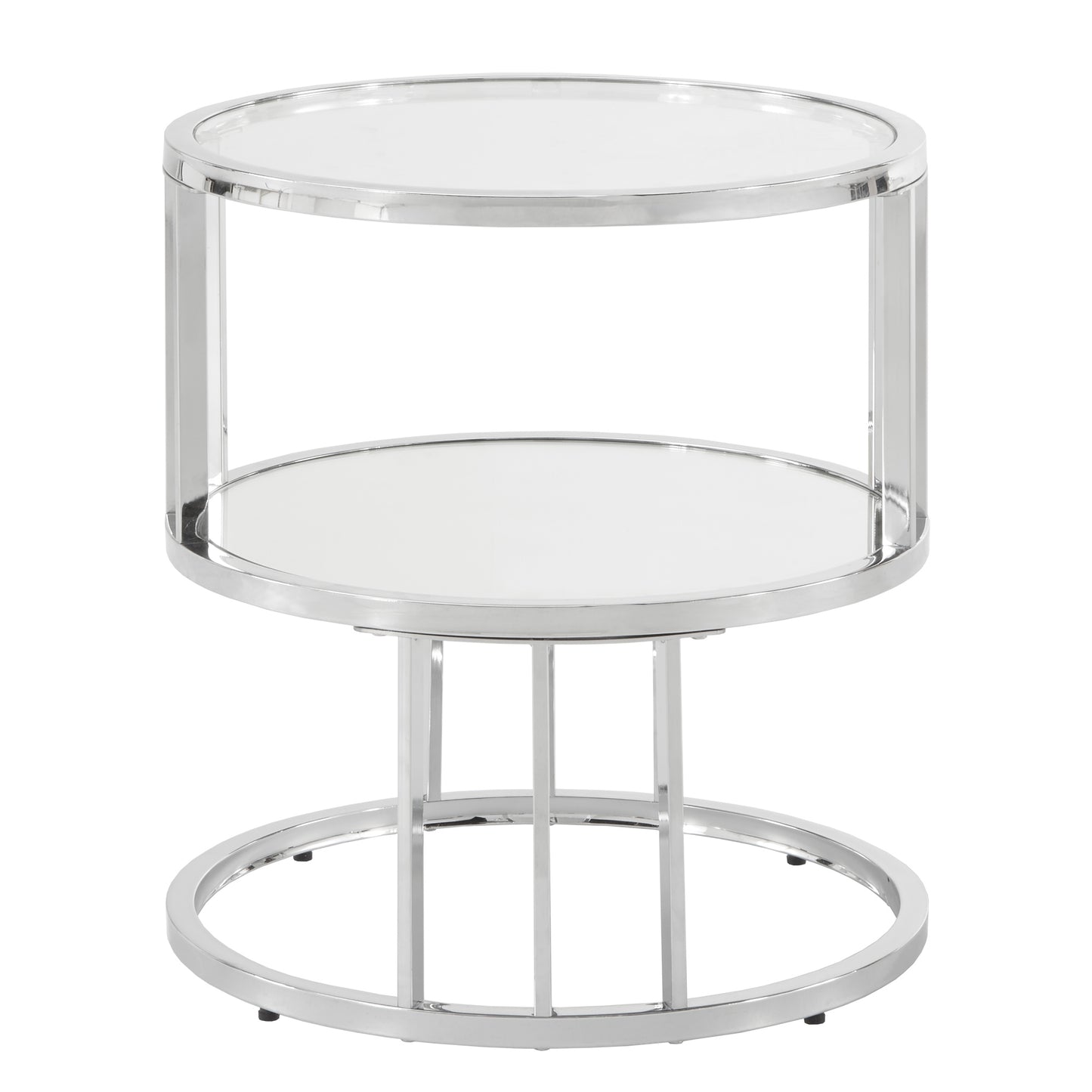 Chrome Finish Mirrored Shelf Round End Table