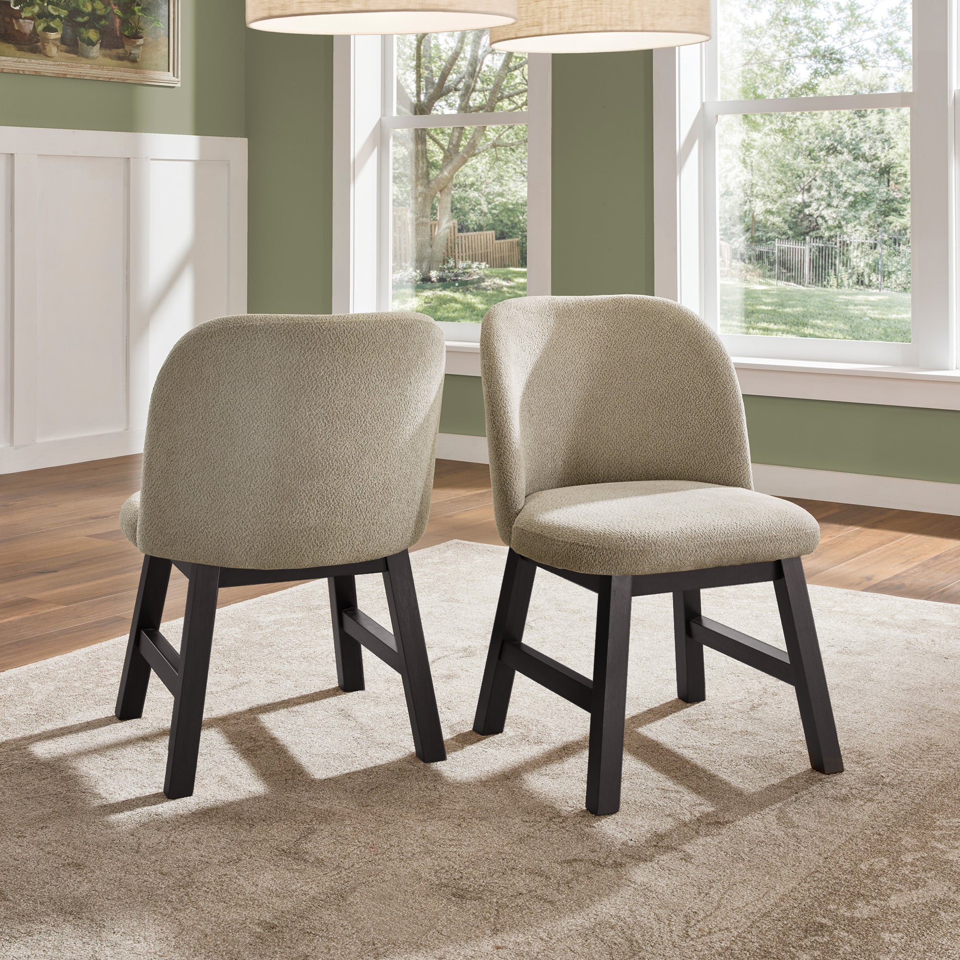 Wood Finish Taupe Fabric Curved Low Back Dining Chair (Set of