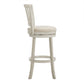 Slat Back Swivel Chair - 29" Bar Height, Antique White Finish, Beige Linen