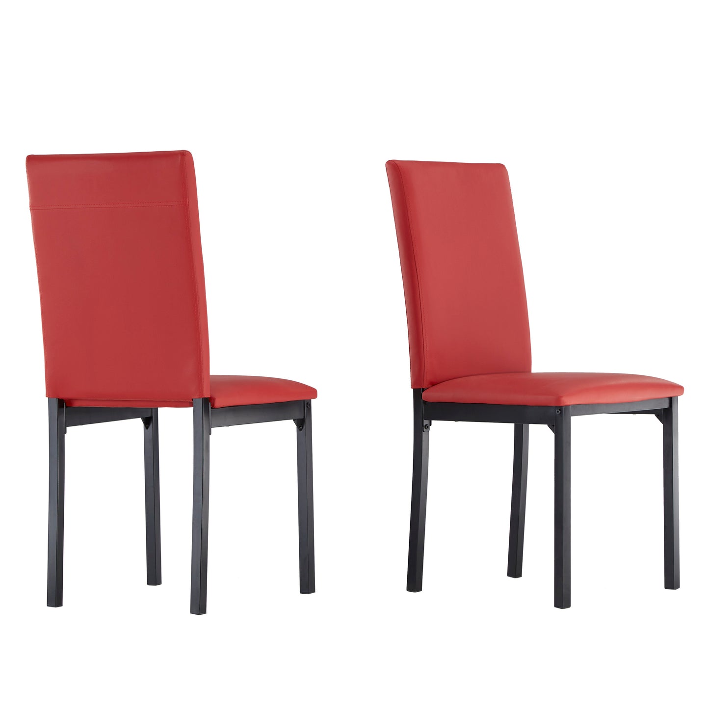 Metal Upholstered Dining Chairs - Red Faux Leather, Set of 2