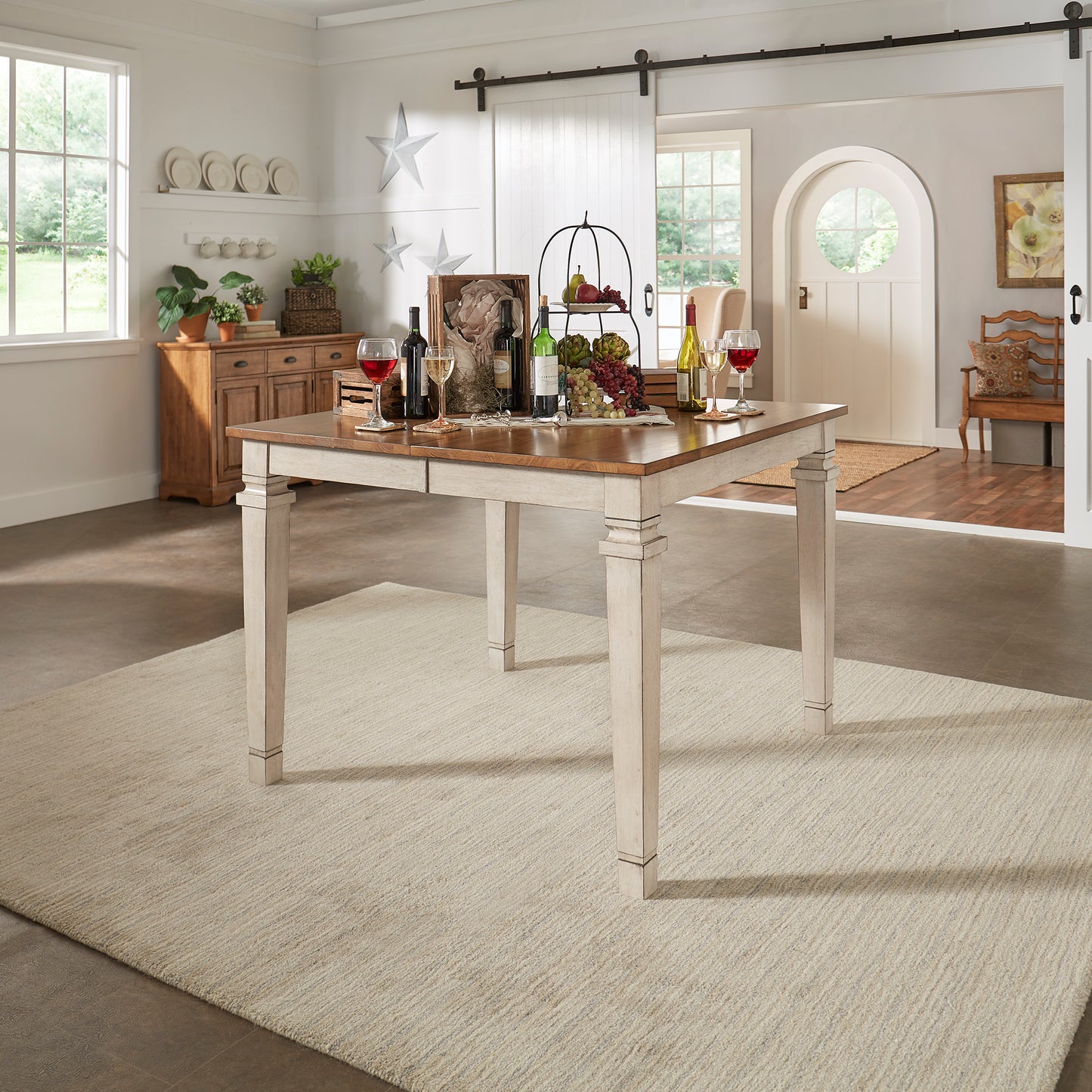 Solid Wood 48-65.7" Extendable Counter Height Dining Table - Antique White