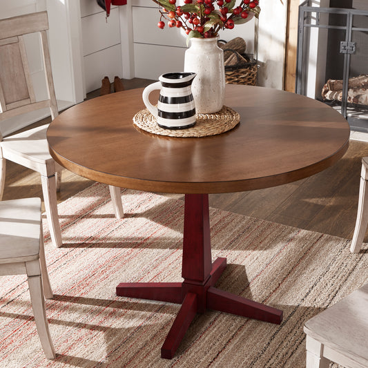 Round Two-Tone Dining Table - Antique Berry Red