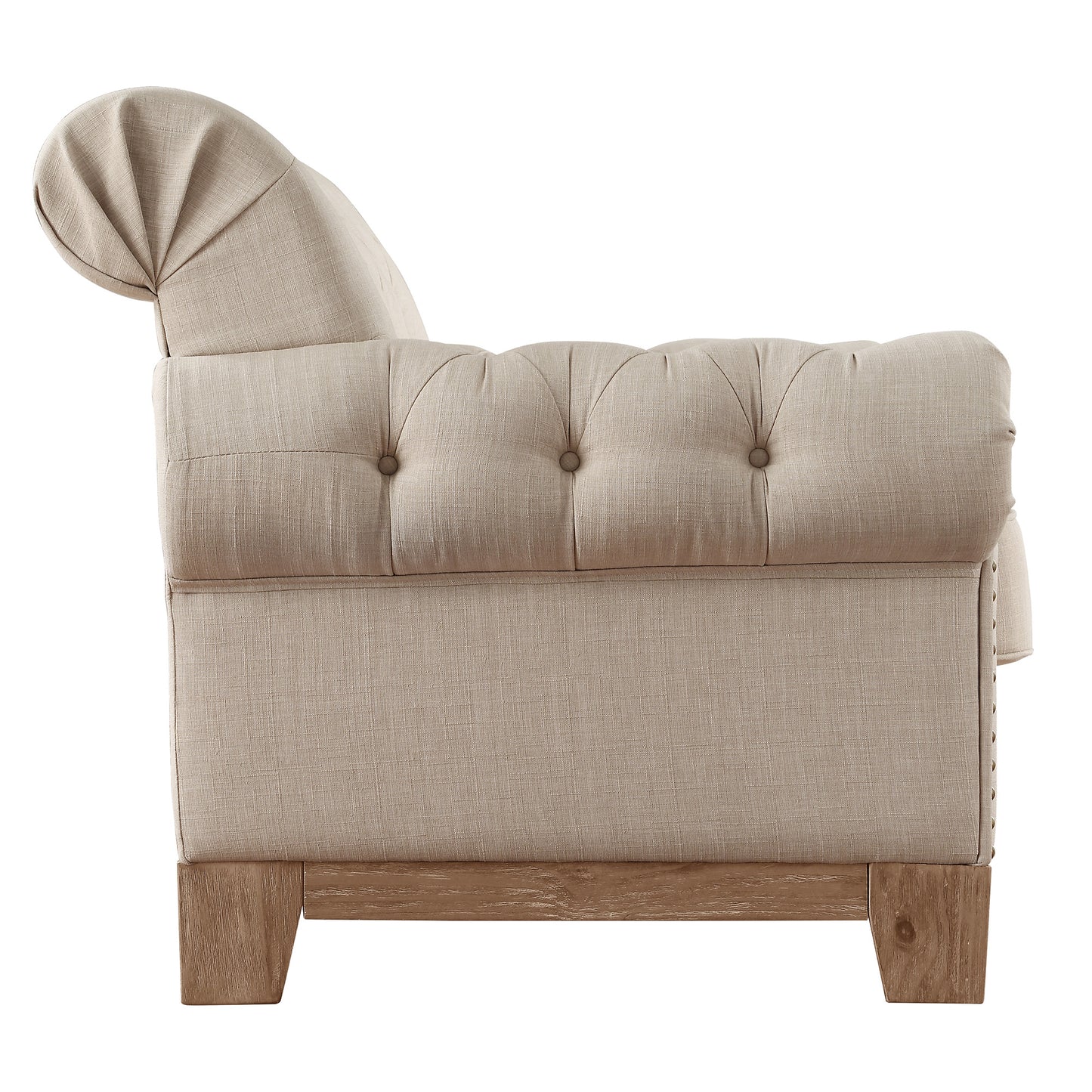 Tufted Rolled Arm Chesterfield Chair - Beige Linen