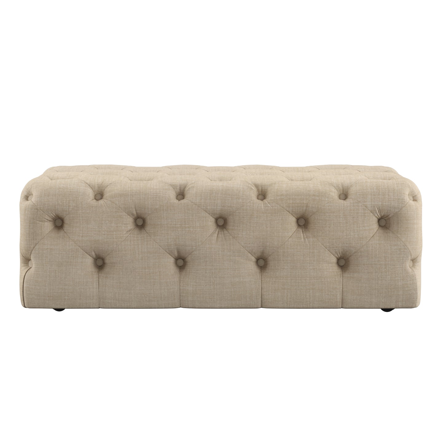 Rectangular Tufted Ottoman with Casters - Beige Linen