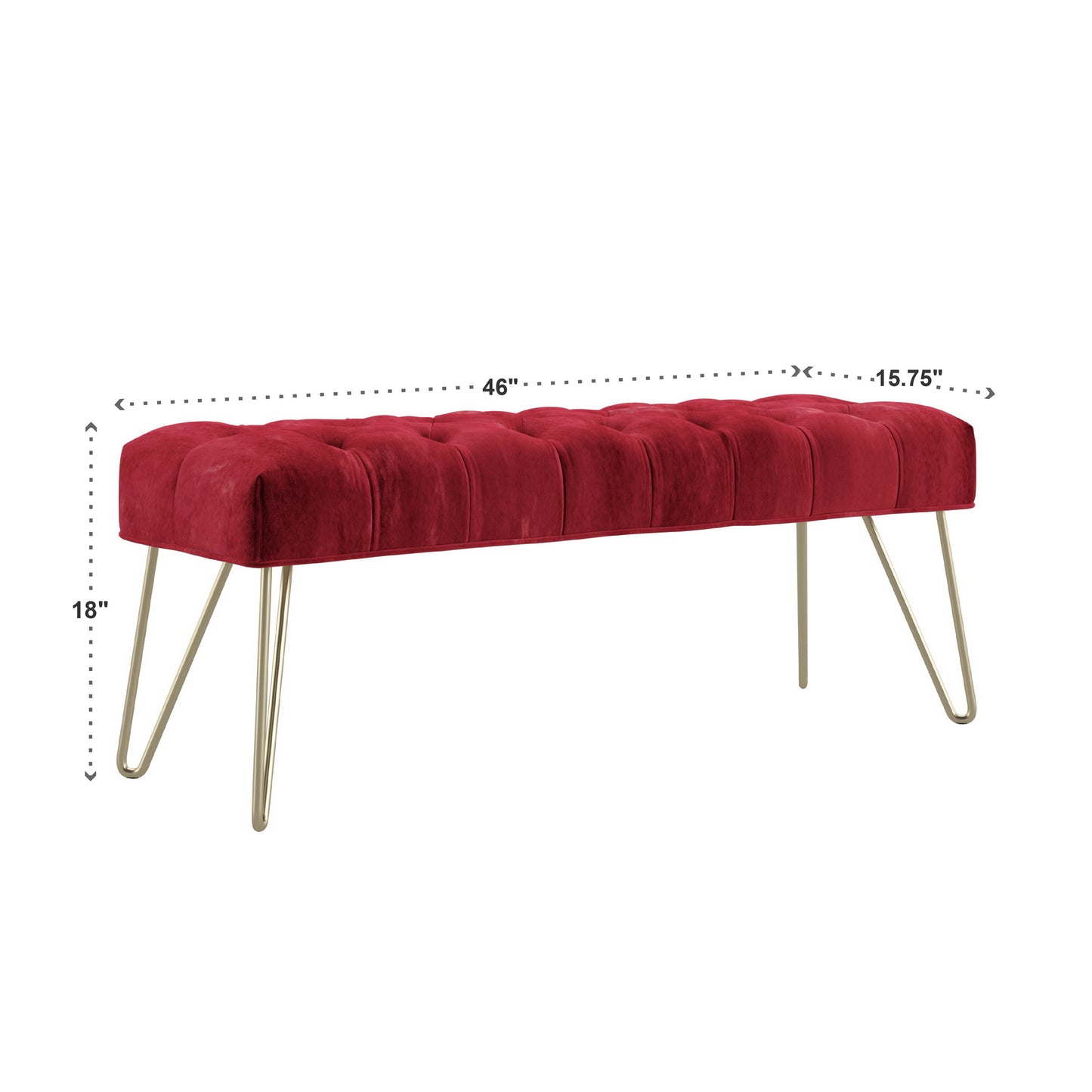 Velvet Tufted Bench - Red