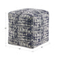 Upholstered Square Pouf Ottoman - Blue & Ivory Abstract Pattern Fabric