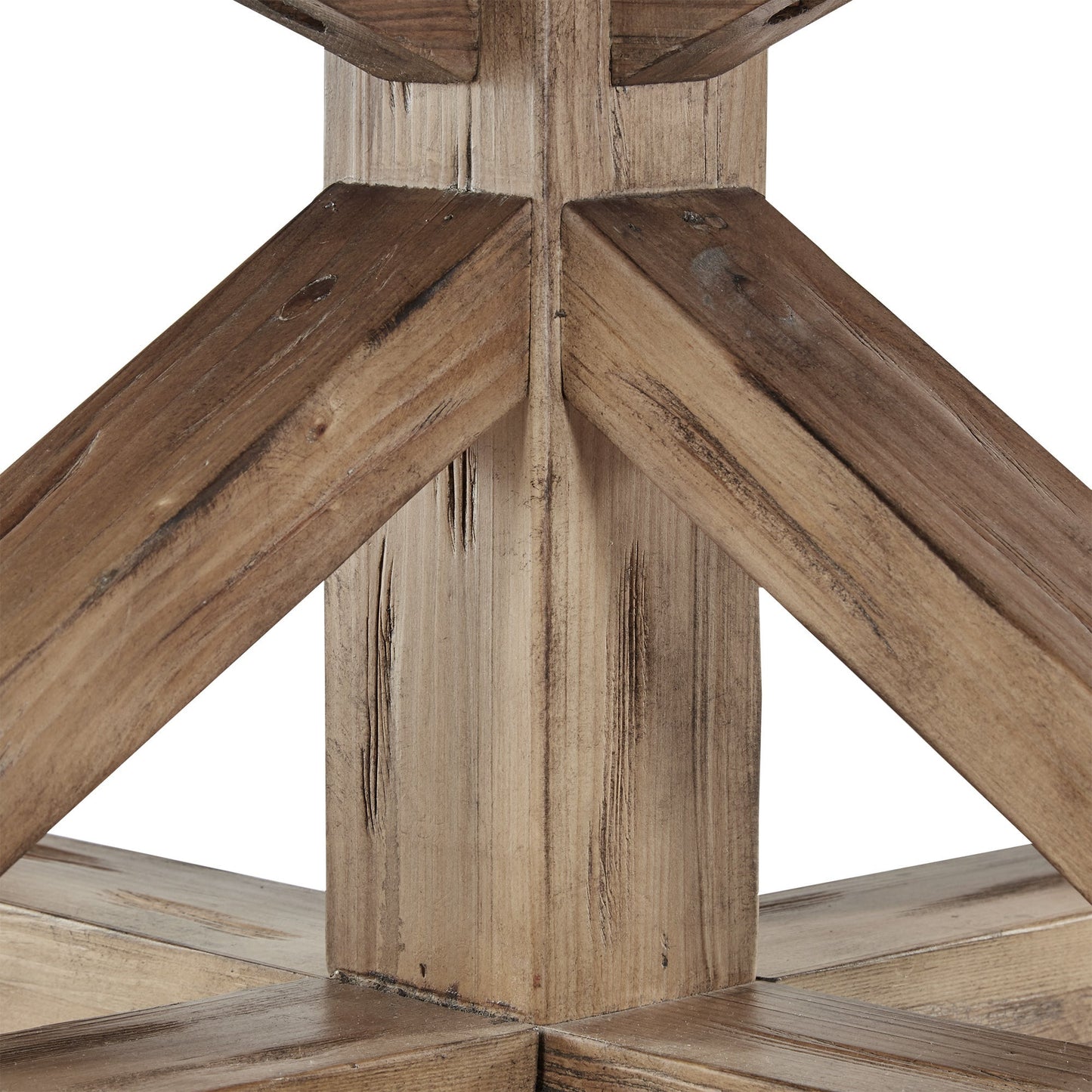 Rustic X-Base Round Pine Veneer Wood Coffee Table