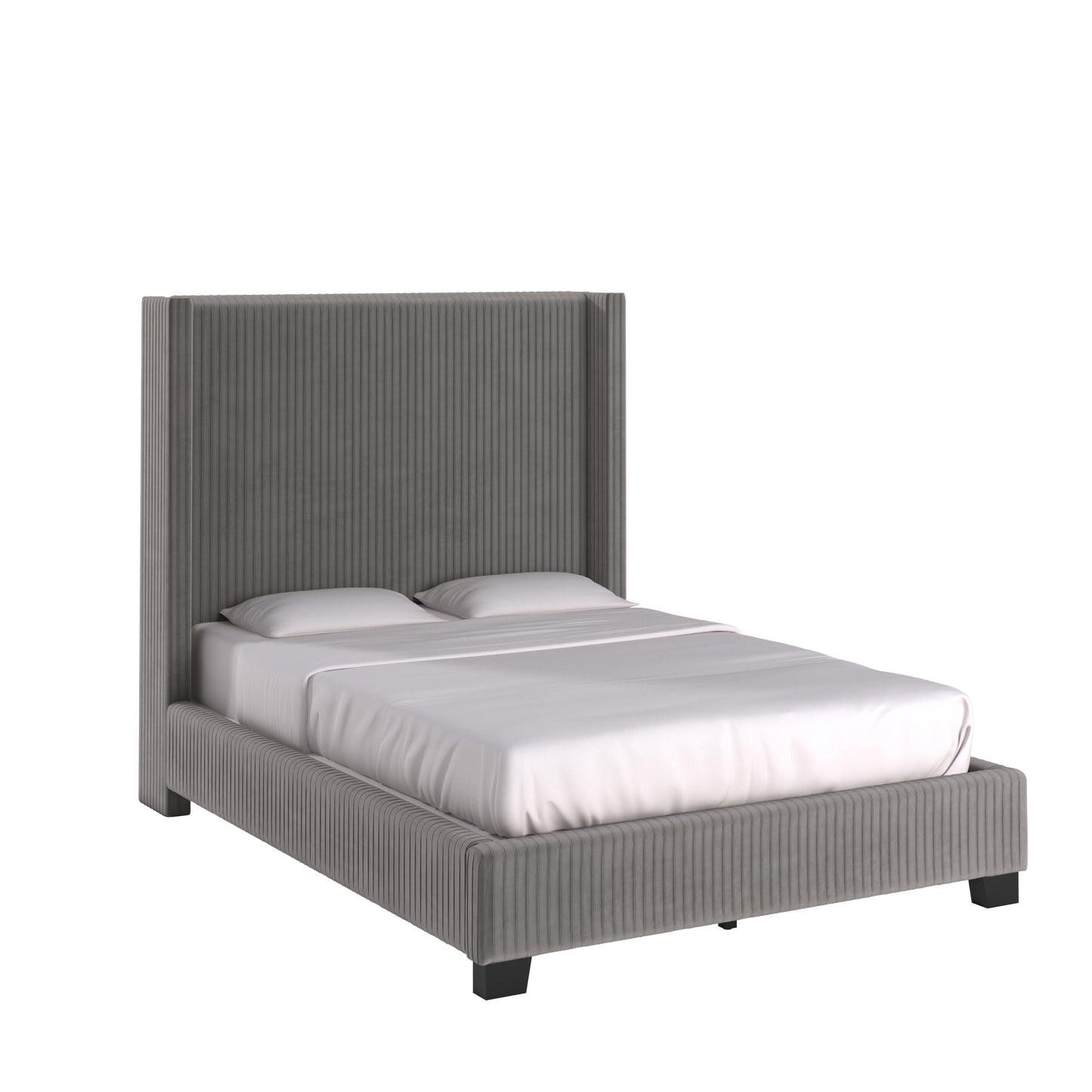 Pleated Velvet Wingback Bed - Grey Velvet, Full Size