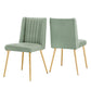 Gold Finish Fabric Dining Chairs (Set of 2) - Light Green Fabric