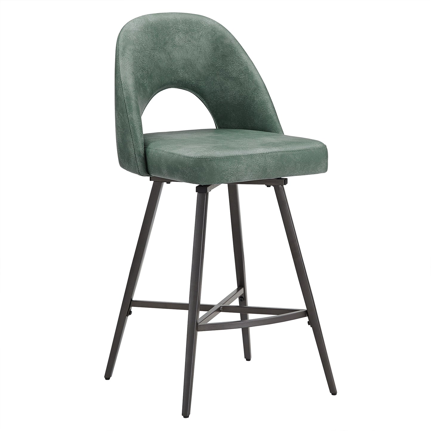 Metal Swivel Stools (Set of 2) - Teal PU Leather, 24" Counter Height
