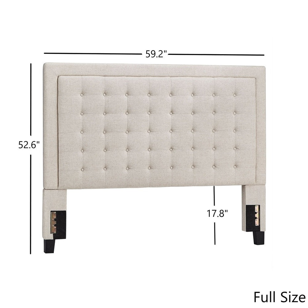 Square Button-Tufted Upholstered Headboard - Beige, Full