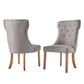 Button Tufted Dining Chairs (Set of 2) - Grey Linen, Natural Finish