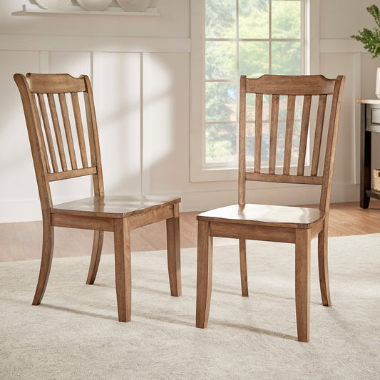 Slat Back Wood Dining Chairs (Set of 2) - Oak Finish