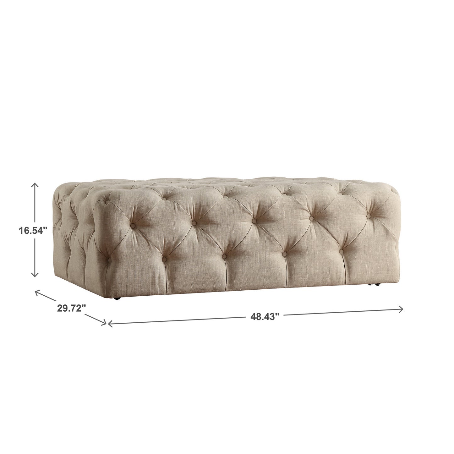 Rectangular Tufted Ottoman with Casters - Beige Linen